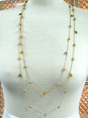 36" -39" INCH, SATIN GOLD & MULTI COLOR CRYSTALS NECKLACE